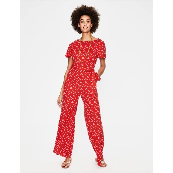 BODEN Camille Ponte Knit Jumpsuit Flutter Red White Blue Floral 6T 6 Tall - Picture 1 of 15